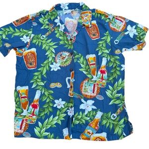 Vintage Bishop St. Hawaiian Short Sleeve Button Shirt Men's XL Blue Tiki Beer